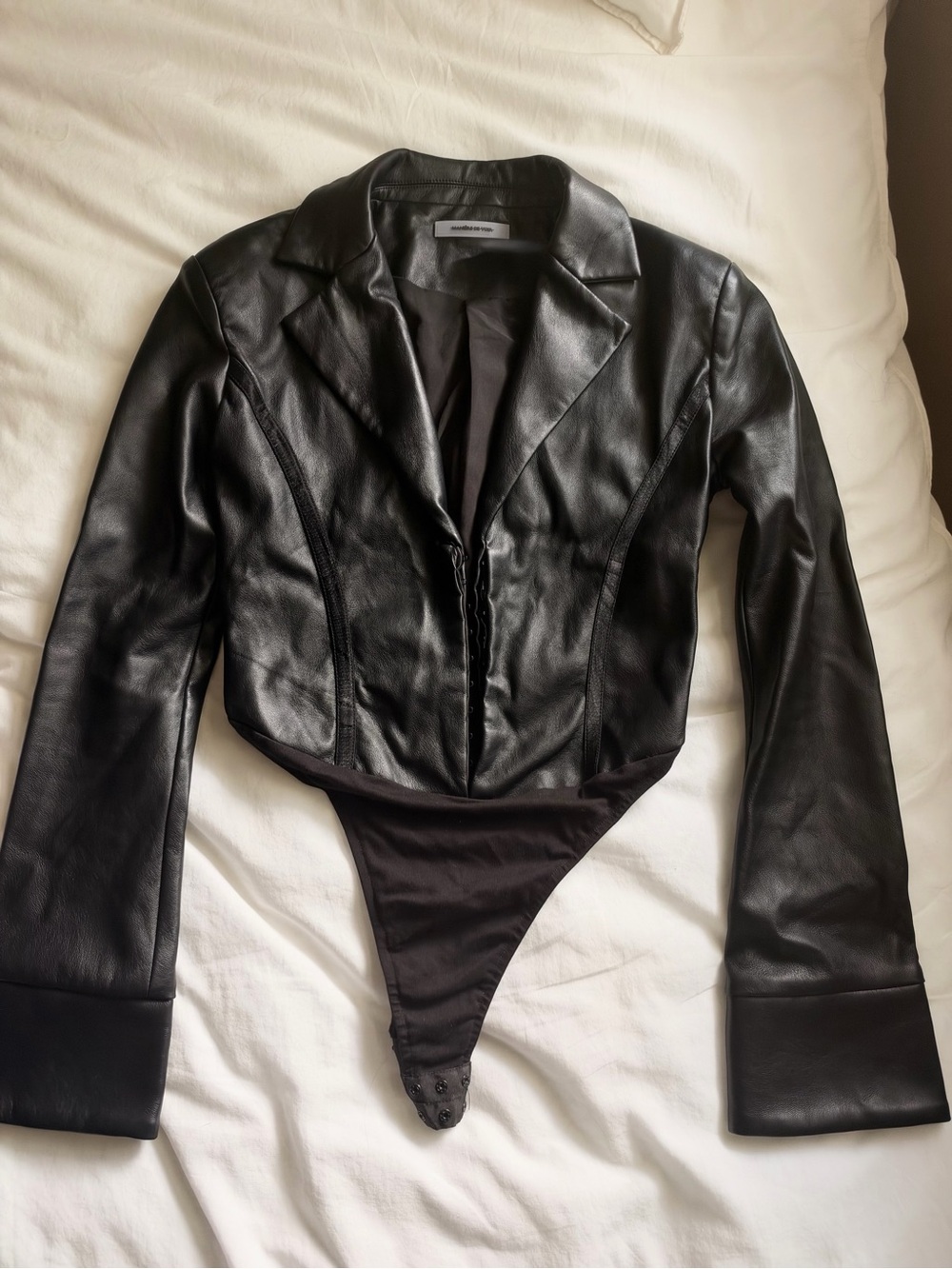 Manière De Voir Black Faux Leather Blazer Bodysuit
